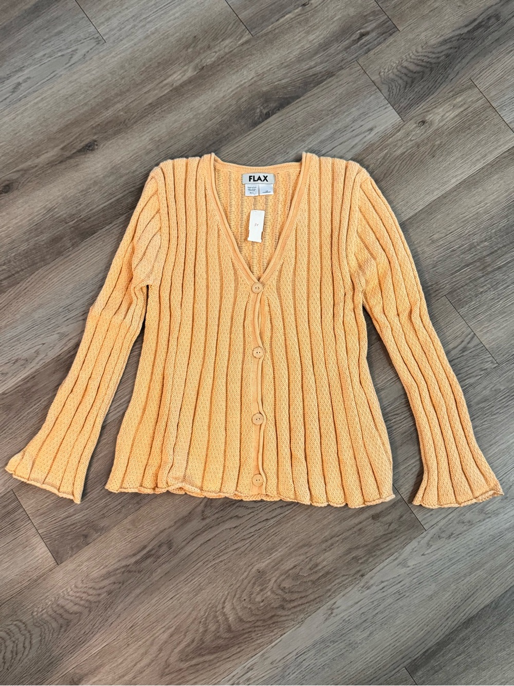 NWT FLAX Peach Knit Wide Ribbed Cardigan Sweater M/L 100% Pima Cotton